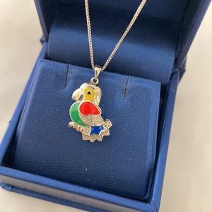 Enamel Parrot Pendant on Sterling Silver Necklace